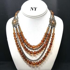 New York & Co. Topaz Beaded Rhinestone Necklace, Five Strands, 21 Inches